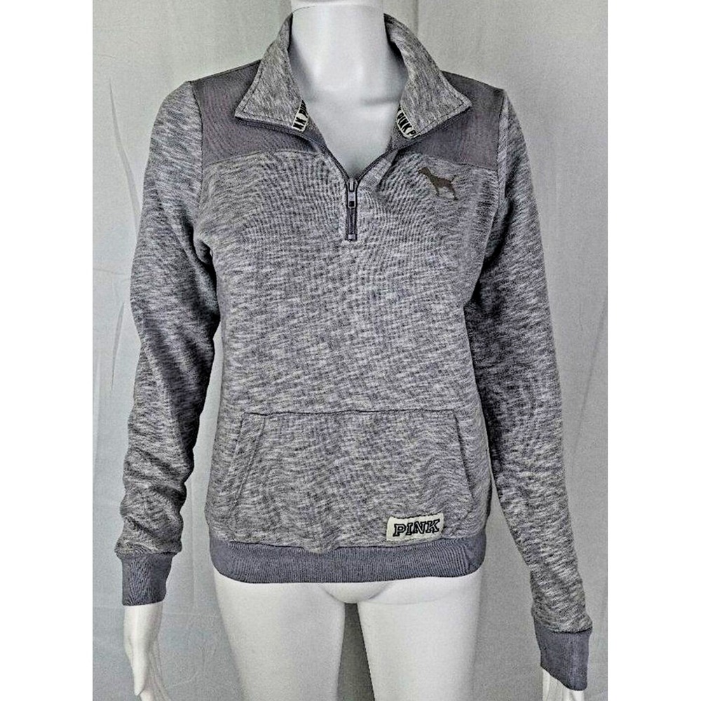 Victorias Secret PINK Size XS Pullover Sweater Gray Zippered Logo Size XS